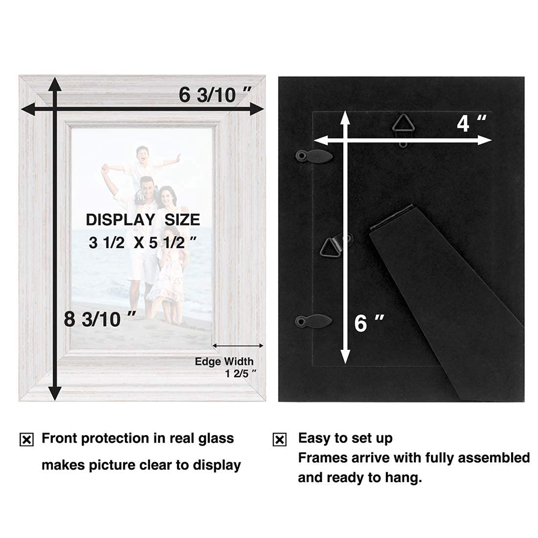 LaVie Home 4x6 Picture Frames (3 Pack, White) - Rustic Wood Photo Frame Set with HD Glass for Wall Mount & Tabletop Display - Perfect for Family Photos, Wedding Pictures, and Home Decor