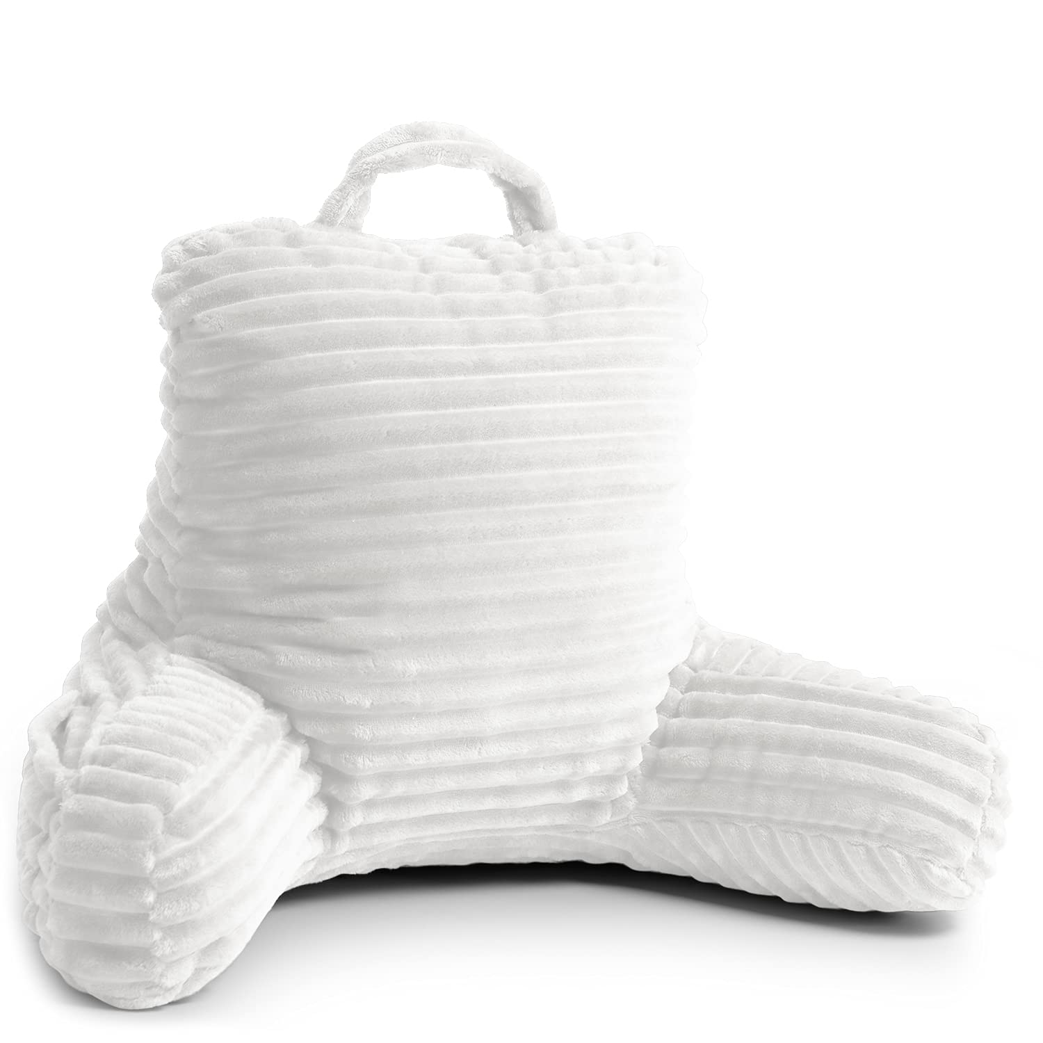 **Clara Clark Kids Reading Pillow – Plush Back Support Pillow for Sitting in Bed, Shredded Foam Bed Chair with Arms & Pockets – Perfect for Reading, Gaming & Relaxing (White)**