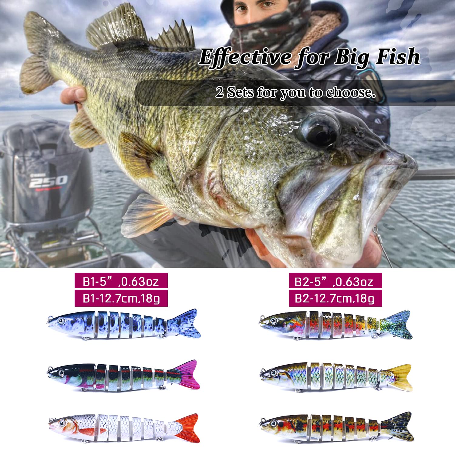 9Tong Carnivorous Zander Perch Fishing Lures Kit - Large Hard Jointed Lures for Bass, Pike, Trout in Sea, Lake & River | Perfect for Freshwater & Saltwater Fishing