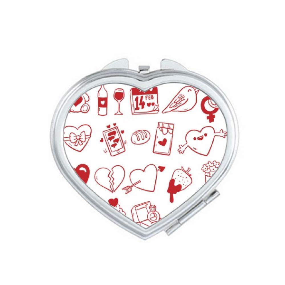 Valentine's Day Heart-Shaped Travel Makeup Mirror - Portable Handheld Compact Mirror with 10X Magnification for Women, Perfect for Gifts, Cosmetics, Purse & Travel Accessories (Romantic Love Bird Design)
