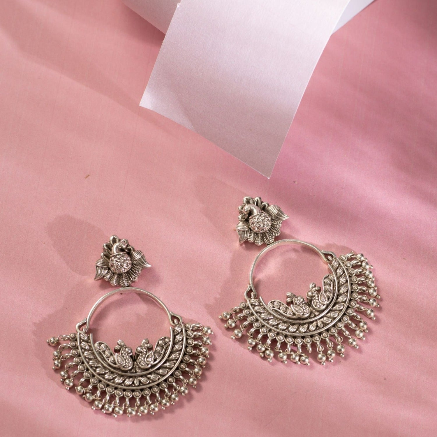 Maati Stunning Peacock Antique Oxidized Chandbali Earrings | Traditional Indian Jewelry for Women | Perfect for Weddings, Parties & Ethnic Fashion