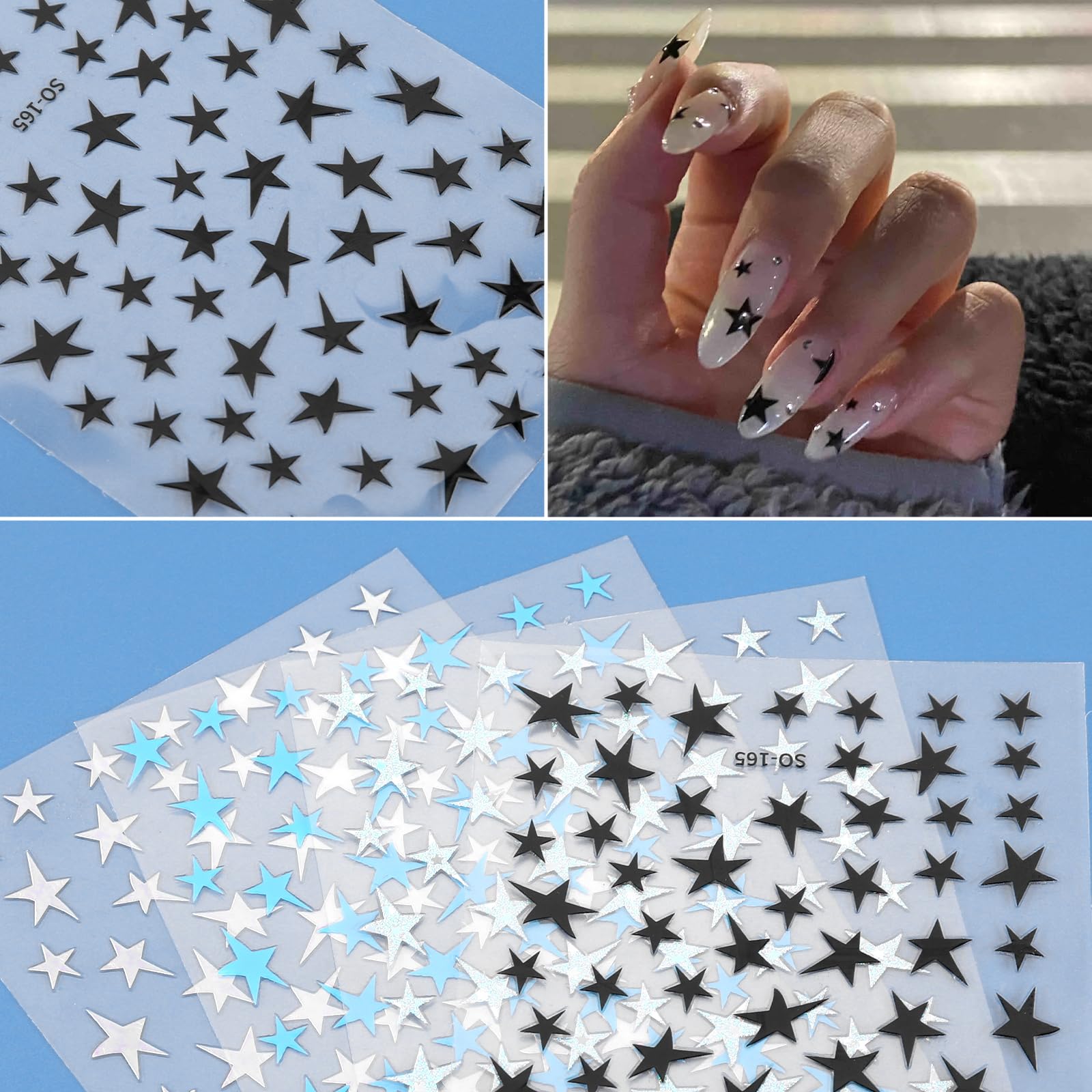 8 Sheets Star Nail Art Stickers - 3D Shiny Glitter Nail Decals & Charms for DIY Manicure | Self-Adhesive Nail Supplies for Women | Perfect for Parties, Holidays & Nail Salon Decorations