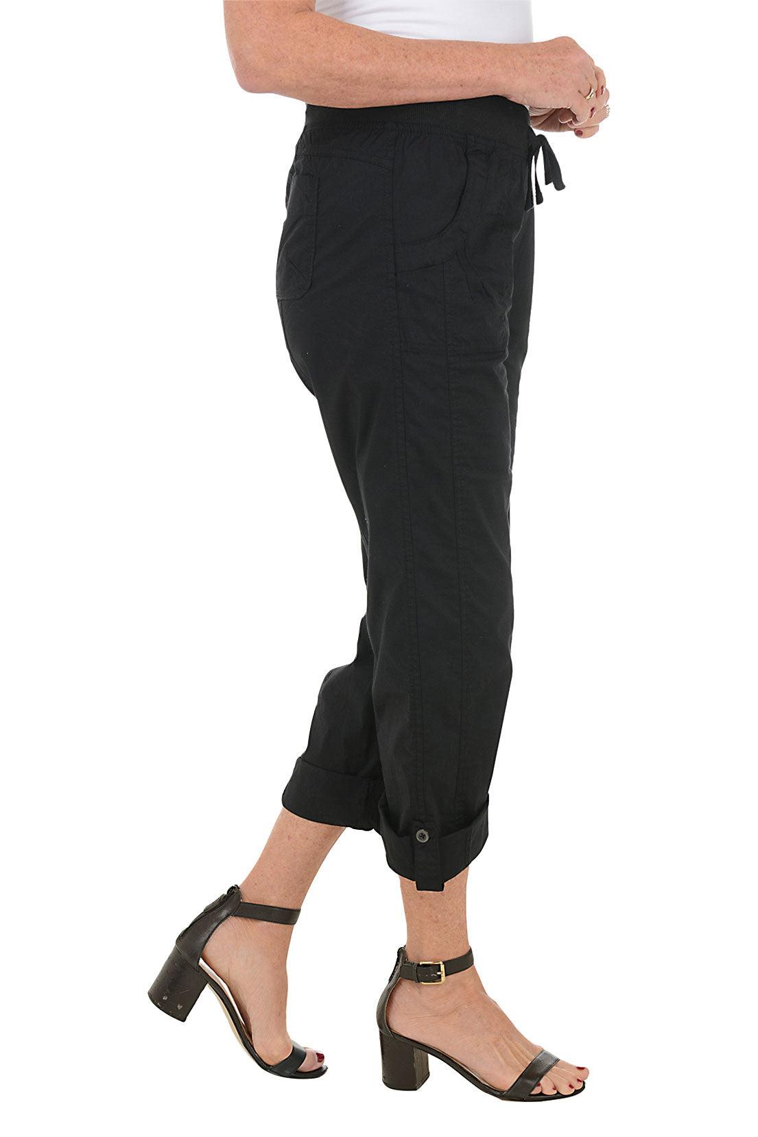 Jemma Women's Roll Leg Ankle Pants - Stretchy High Waist Casual Trousers for Work, Travel & Everyday Wear