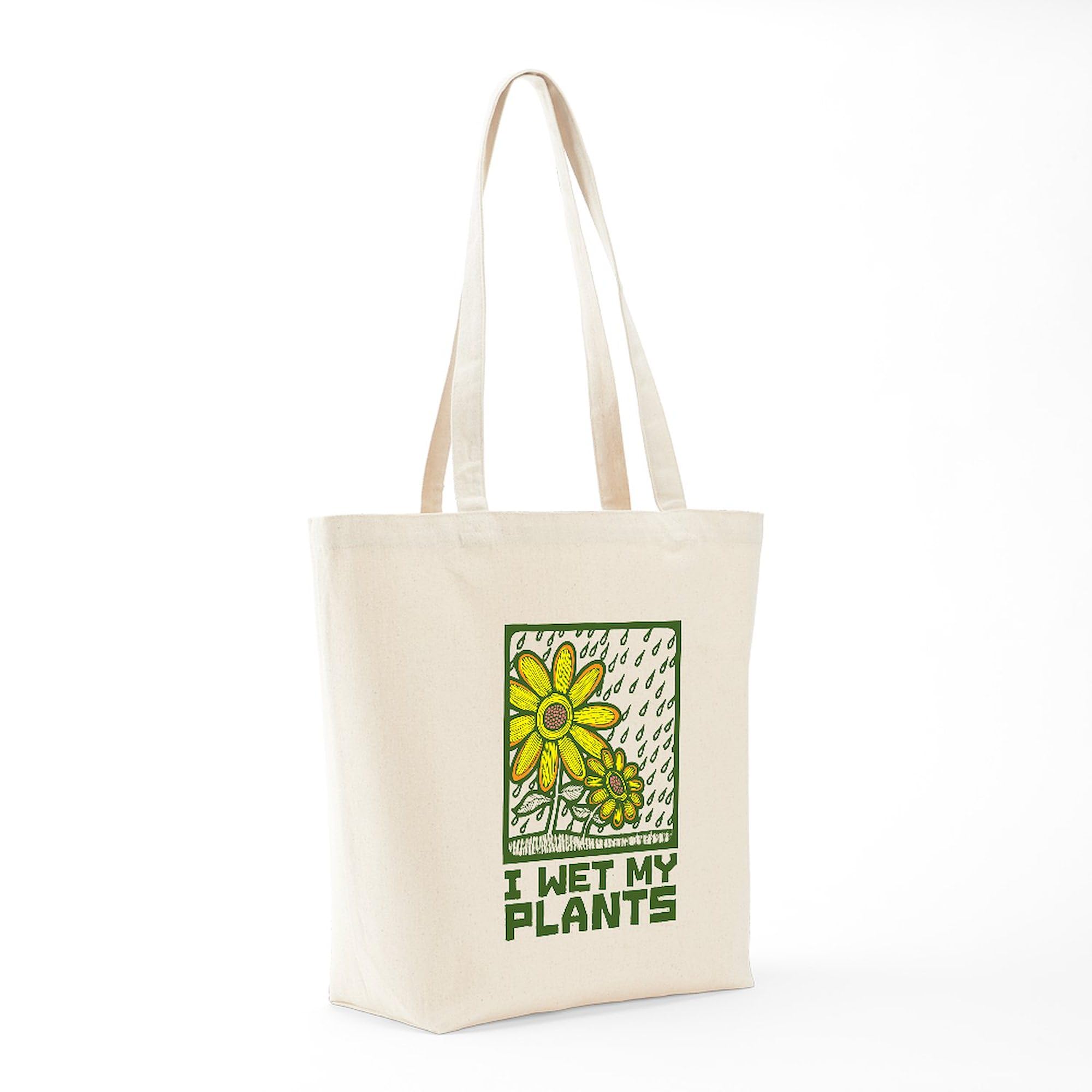 CafePress 'I Wet My Plants' Natural Canvas Tote Bag - Eco-Friendly Reusable Grocery Shopping Bag for Plant Lovers, Gardening & Farmers Market