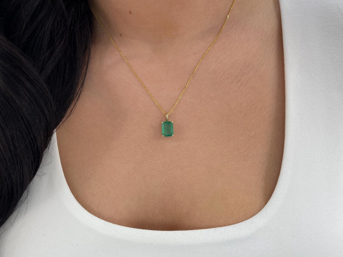 3.62ct Natural Emerald Cut Solitaire Emerald Fleur De Lis Pendant Necklace - Elegant Jewelry Gift for Women, Perfect for Weddings, Anniversaries & Special Occasions