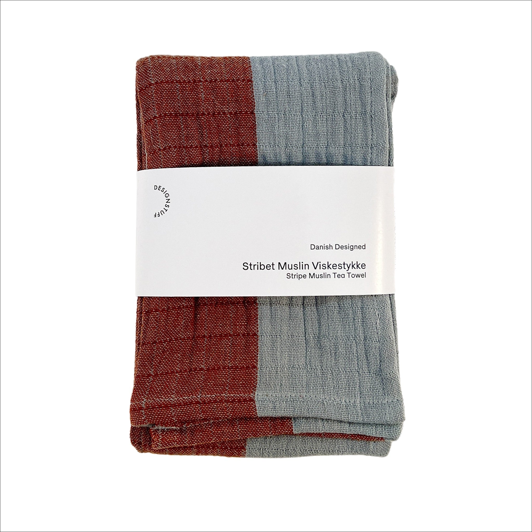 DESIGNSTUFF Striped Muslin Tea Towel - Absorbent & Durable Kitchen Towel for Drying Dishes & Hands, Mist/Cappuccino - Perfect for Kitchen, Dining & Hosting Gifts