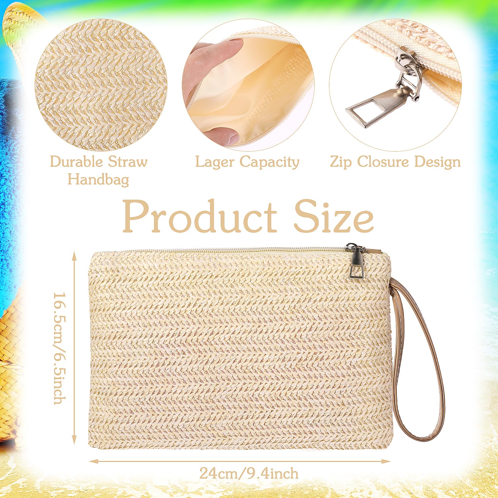 Molain Women's Straw Clutch Bag - Bohemian Woven Handbag with Zipper for Beach, Summer & Travel | Stylish Wristlet Purse for Women & Girls | Perfect for Vacations, Weddings & Outdoor Events