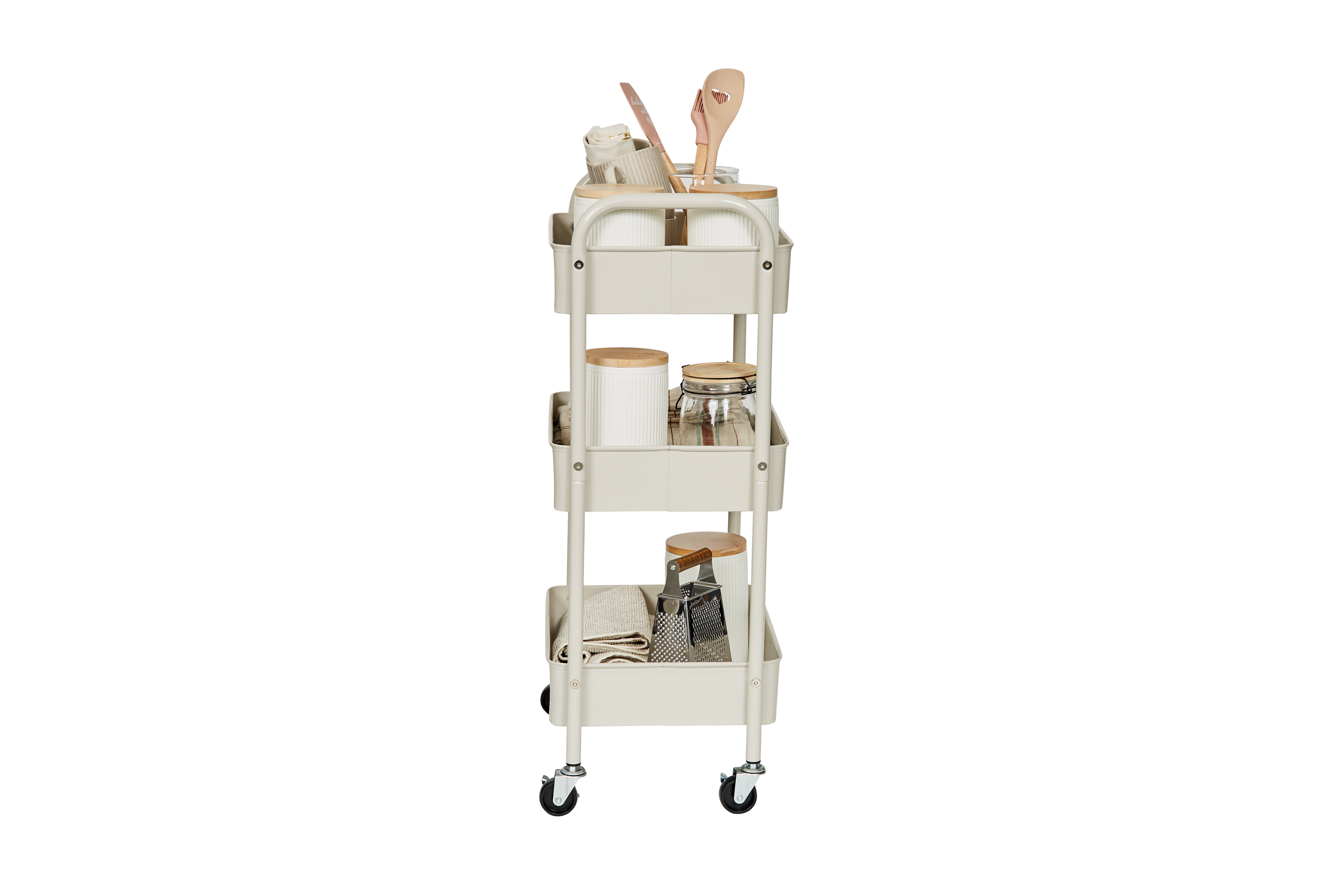 3 Tier Rolling Cart with Wheels - Grey Metal Utility Cart for Kitchen, Office, Bathroom Storage & Organization - Perfect for Home, Dorm, Salon Use