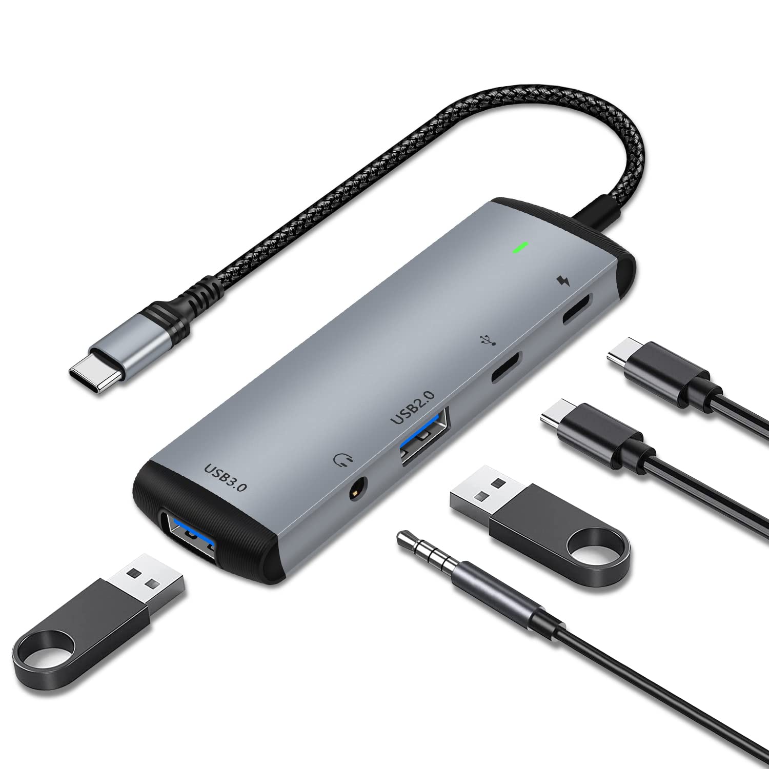 5-in-1 USB C Hub OTG Adapter for Samsung Galaxy S23/S22 - 60W PD Charging, 2 USB Ports, 3.5mm Audio Jack & Data Transfer - Compatible with MacBook Pro & iPad Pro | Perfect for Travel, Work & Multimedia Entertainment