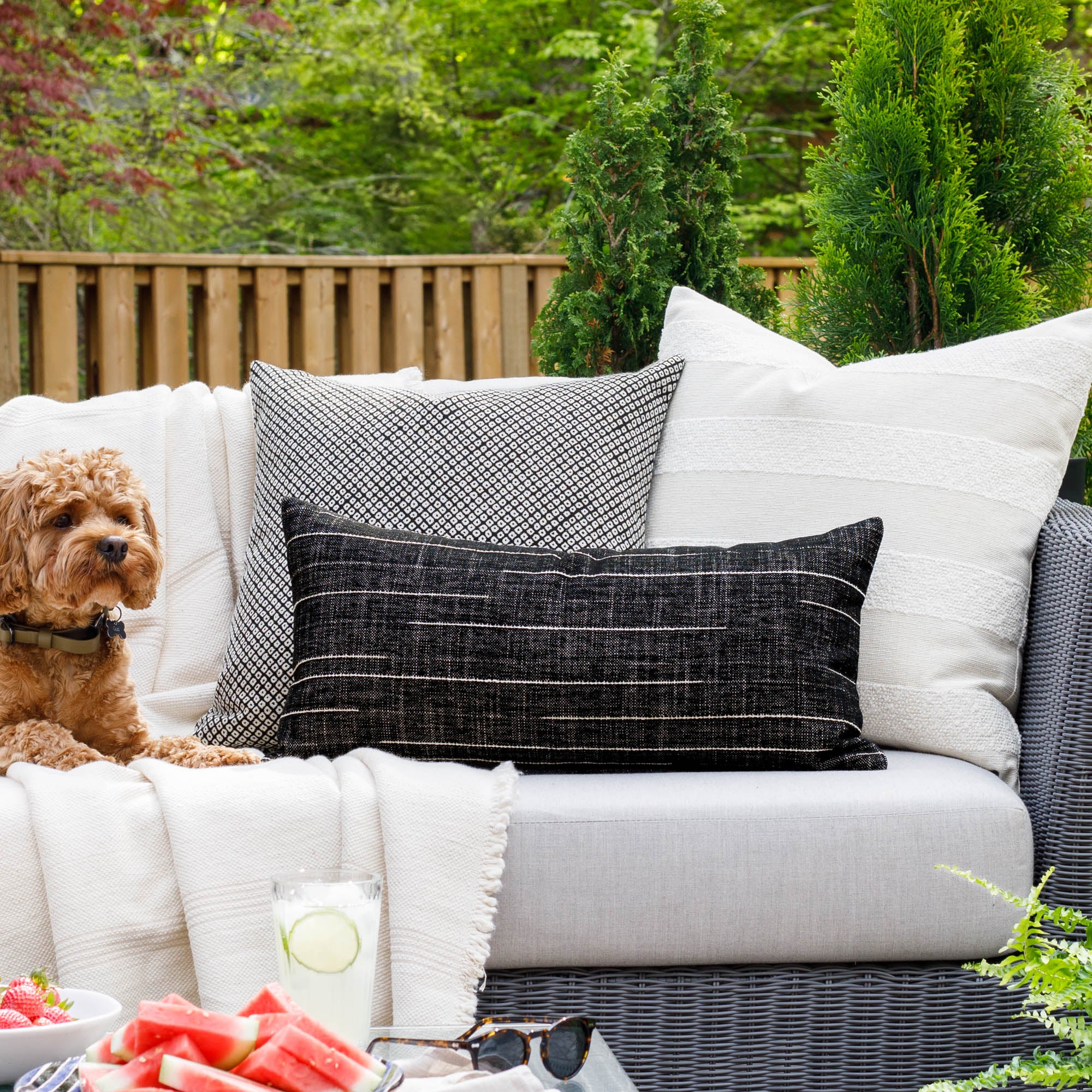 Yuzu 12x24 Outdoor Lumbar Pillow in Onyx - Waterproof & UV Resistant Back Support Cushion for Patio Furniture, Poolside Lounging & Garden Relaxation