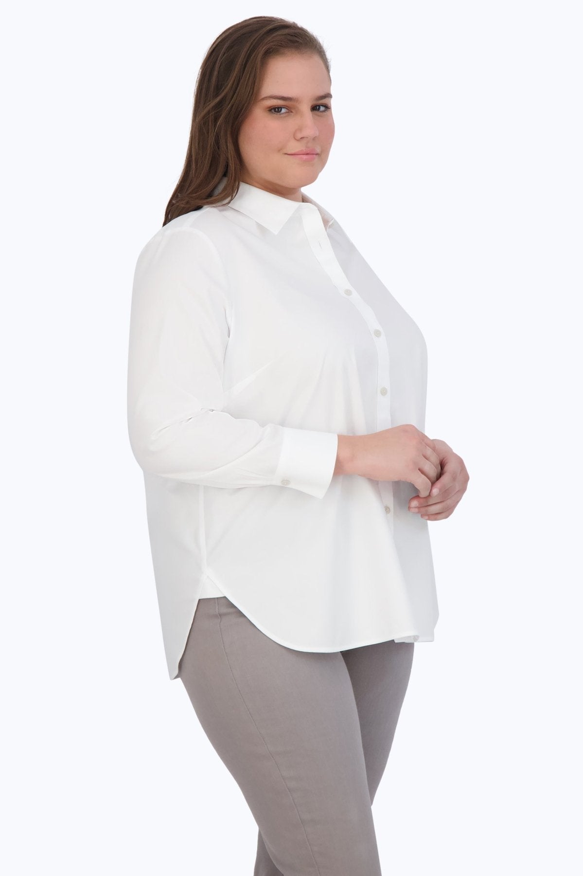 Meghan Plus No Iron Pinpoint Long Sleeve Shirt for Women - Wrinkle-Free Office & Business Casual Wear