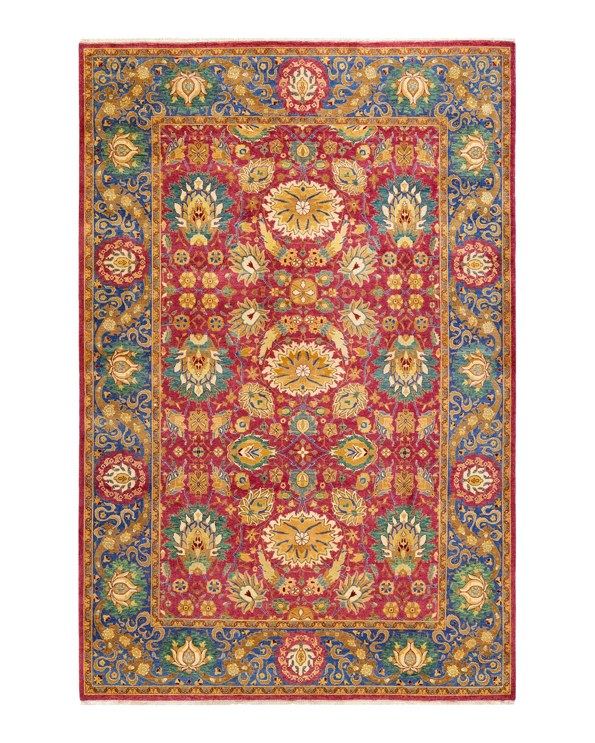 Handmade Wool Traditional Floral Mogul Purple 6x9 Area Rug - Unique Hand-Knotted Solo Rugs for Living Room, Bedroom & Dining Room Decor
