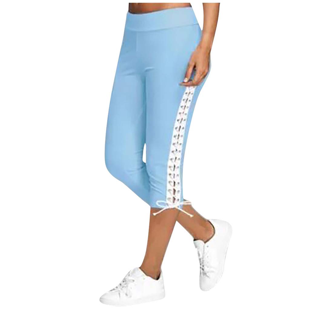 YUNDAN Women's High Waist Bandage Pants - Elastic Waist Cropped Trousers for Yoga, Workout & Casual Wear | Summer Breathable Sweatpants for Office, Gym & Lounge