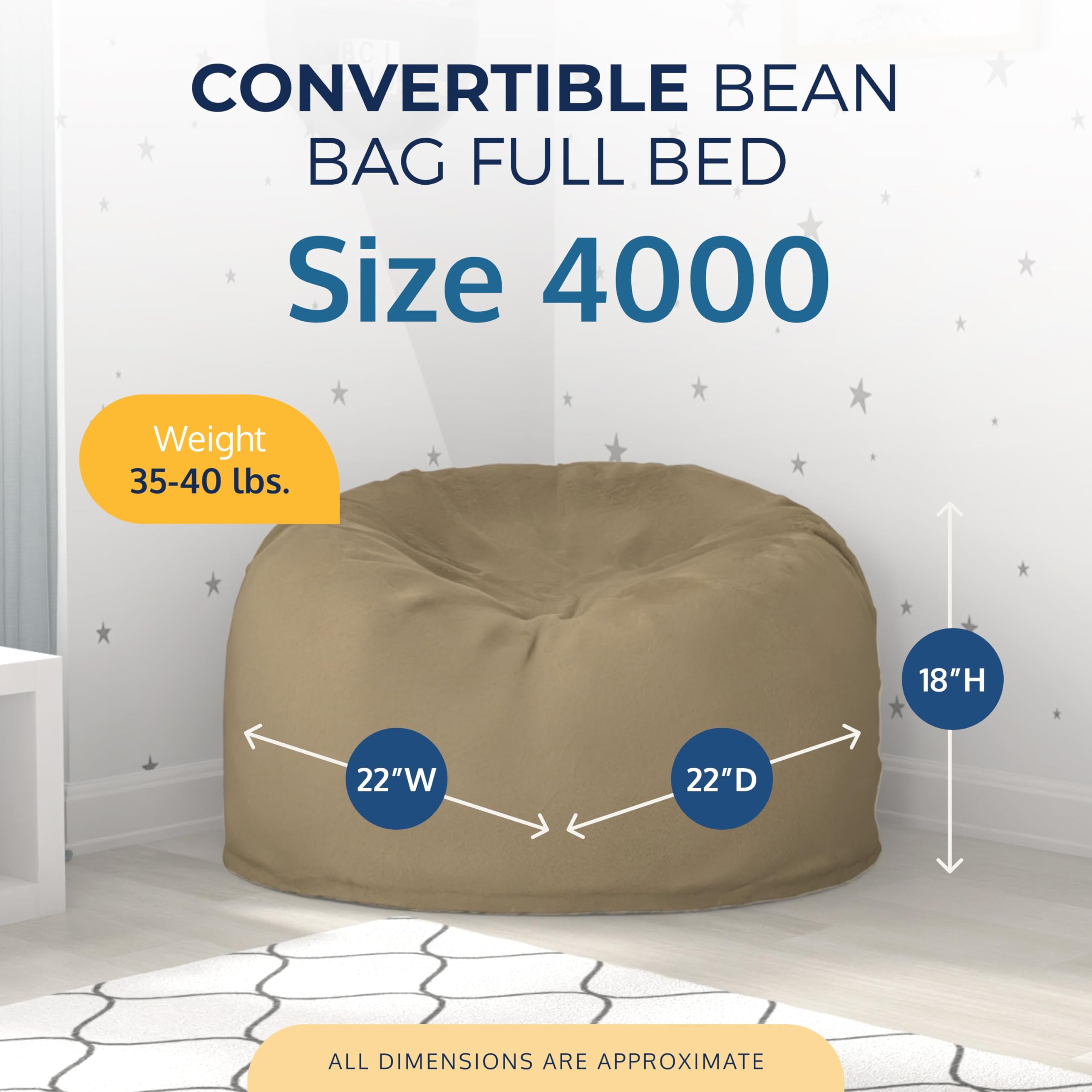ULTIMATE SACK Convertible Bean Bag Chair - 3-in-1 Cozy Sleeper, Sofa Bed & Futon Alternative - Comfortable & Stylish for Living Room, Bedroom, Dorm or Guest Room - Perfect for Lounging, Napping & Small Space Living