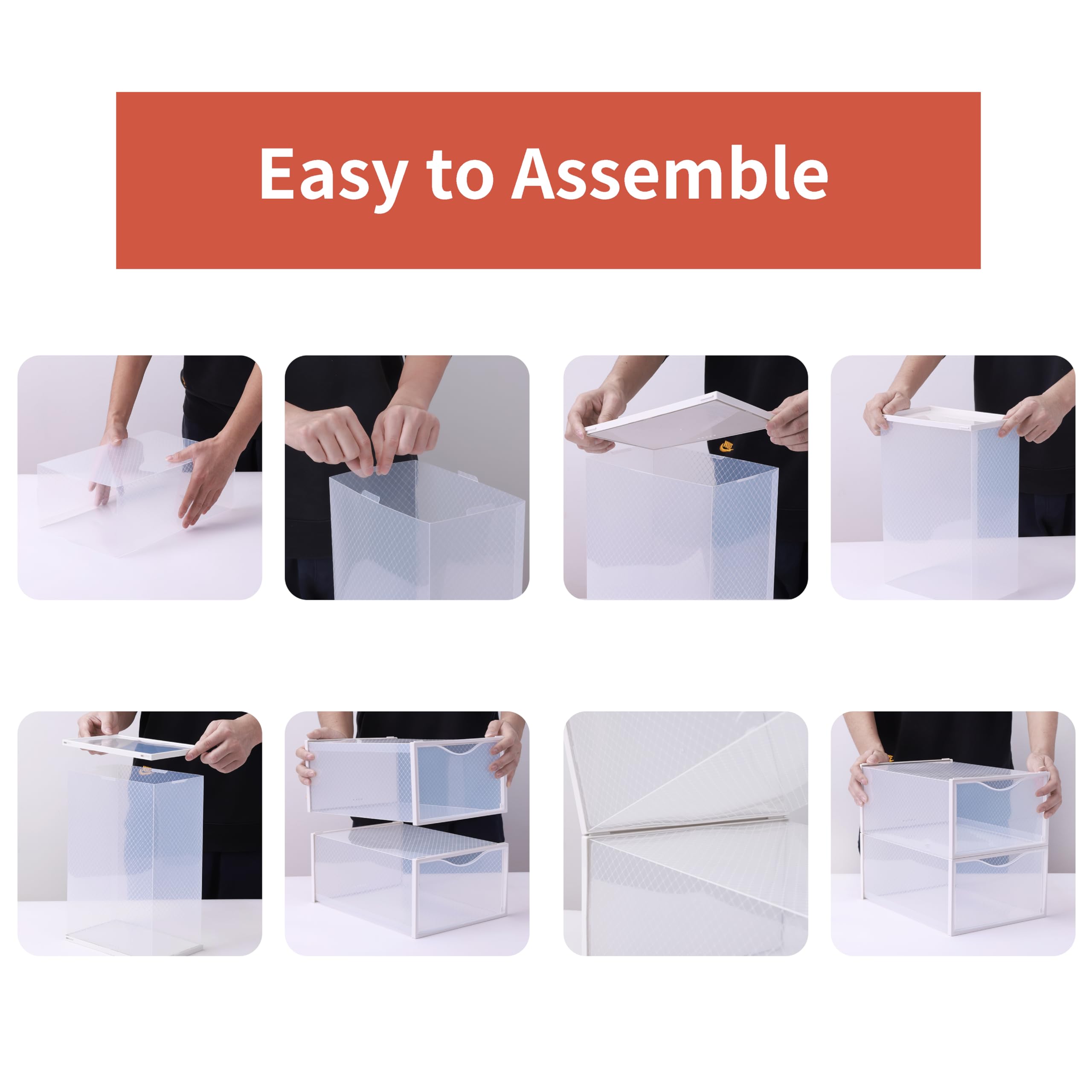 12 Pack Clear Plastic Stackable Shoe Storage Bins - Foldable Shoe Organizer for Closet & Sneaker Holder | Space Saving Shoe Box Container for Home, Office & Dorm Organization