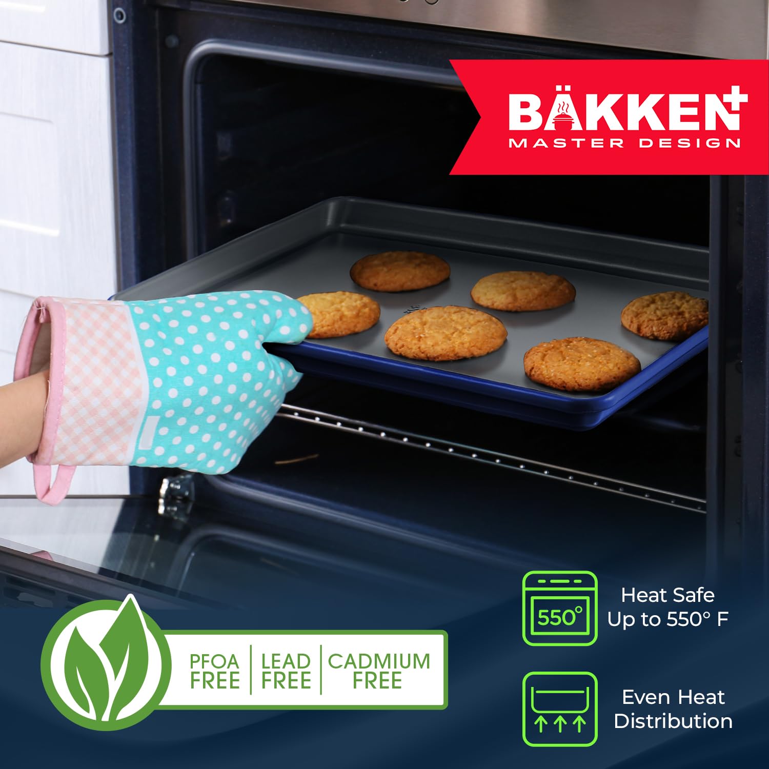 Bakken 8-Piece Stackable Bakeware Set - Non-Tick Ceramic Baking Sheets & Pans, PTFE/PFOA/PFOS Free - Oven Safe, Ergonomic Handles with Cooling Rack for Healthy Baking | Perfect for Cookies, Cakes, Bread & Family Gatherings