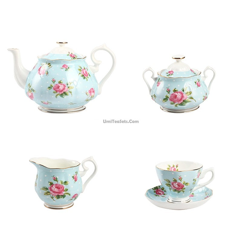 Elegant Light Green Dotted Bone China Tea Set - 16-Piece Porcelain Tea Service for Afternoon Tea, Bridal Shower & Home Decor