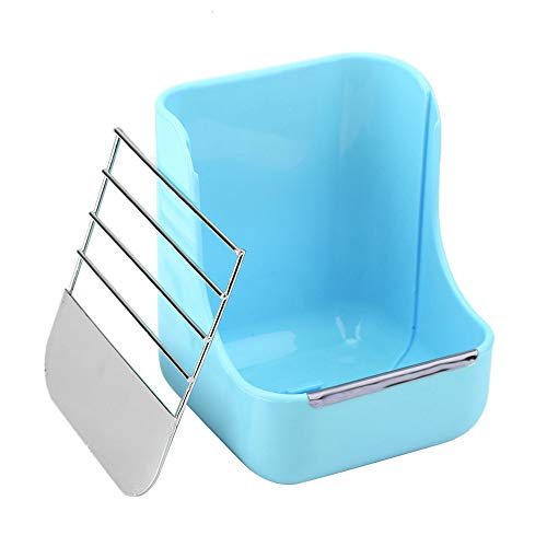 OhhGo 2-in-1 Rabbit Grass Feeder & Food Bowl Dispenser - Adjustable Wooden Pet Rack Holder for Small Animals (Blue) | Perfect for Rabbit Hutch, Guinea Pig Cage & Small Pet Feeding Station