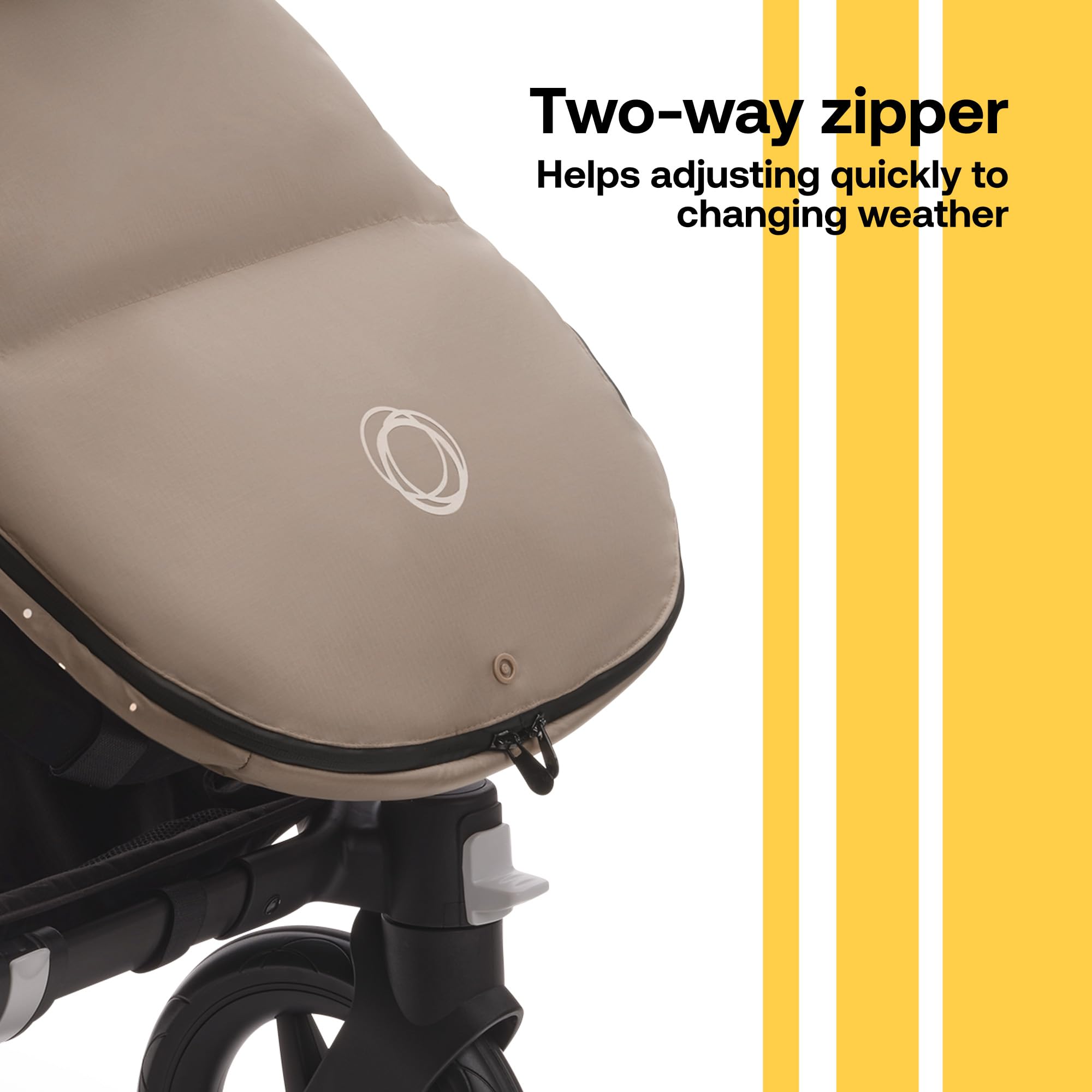 Bugaboo Performance Winter Footmuff - Weatherproof & Reflective Stroller Accessory for Cold Weather, Removable Climate Control (Dune Taupe) | Perfect for Winter Strolls, Outdoor Adventures & Baby Comfort