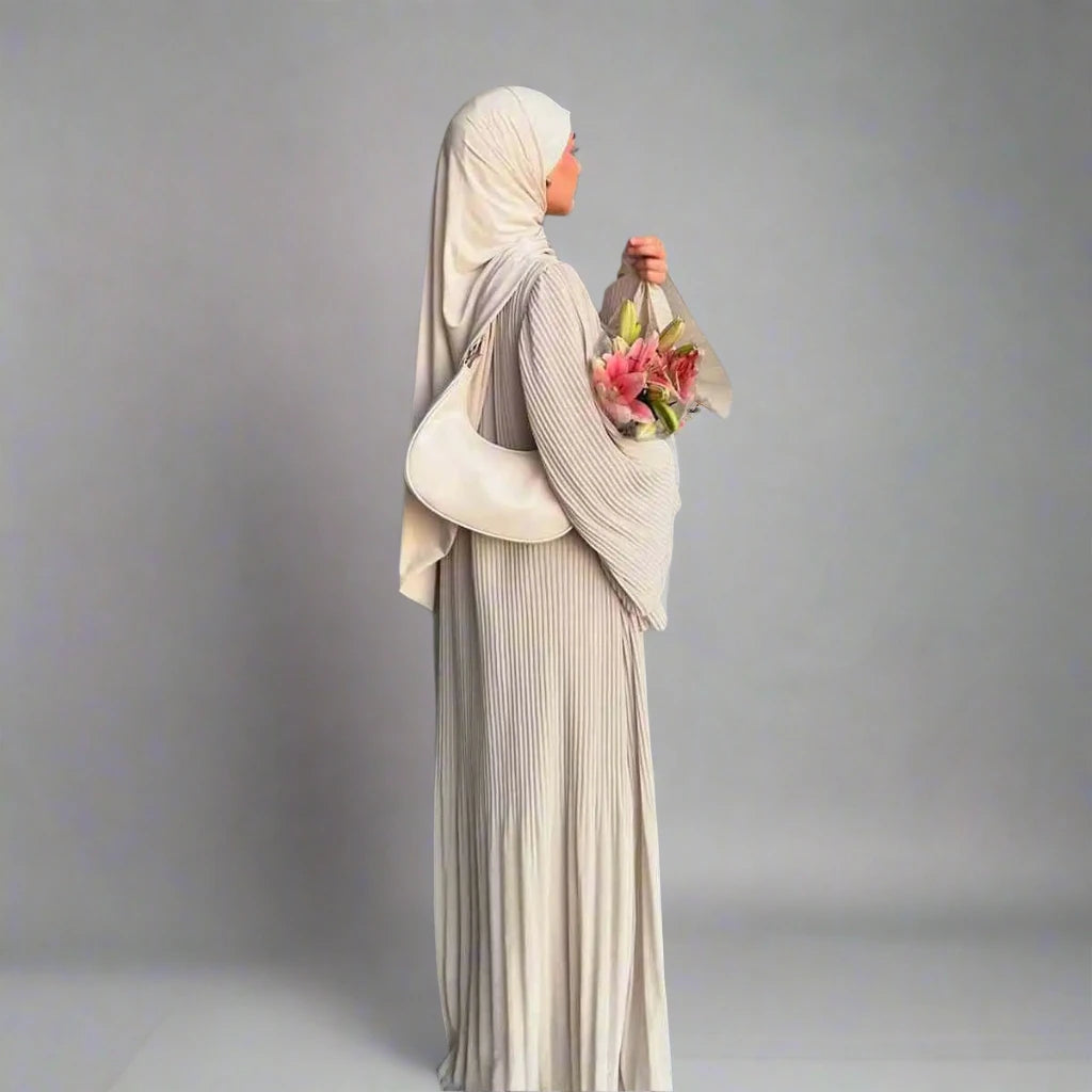 Elegant Chiffon Pleated Abaya Dress for Women - Modest Islamic Fashion - Perfect for Prayer, Eid, Wedding & Special Occasions