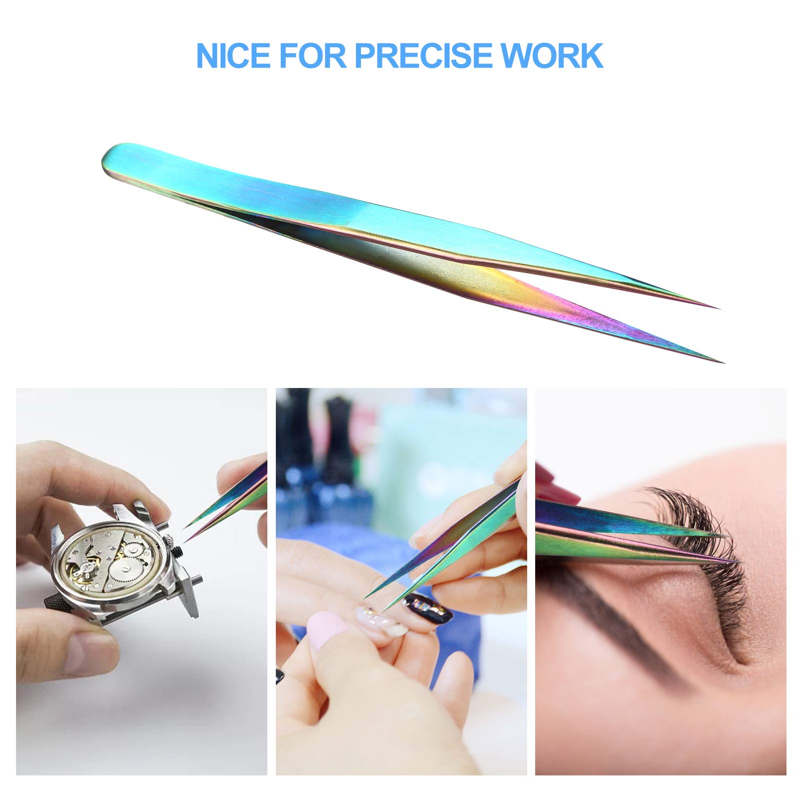 Premium Straight Tip Eyelash Extension Tweezers - Professional False Eyelash Applicator Tools for Precise Makeup Application | Ideal for Salon, Home Use & DIY Lash Artists (Multicolor) - Layfoo