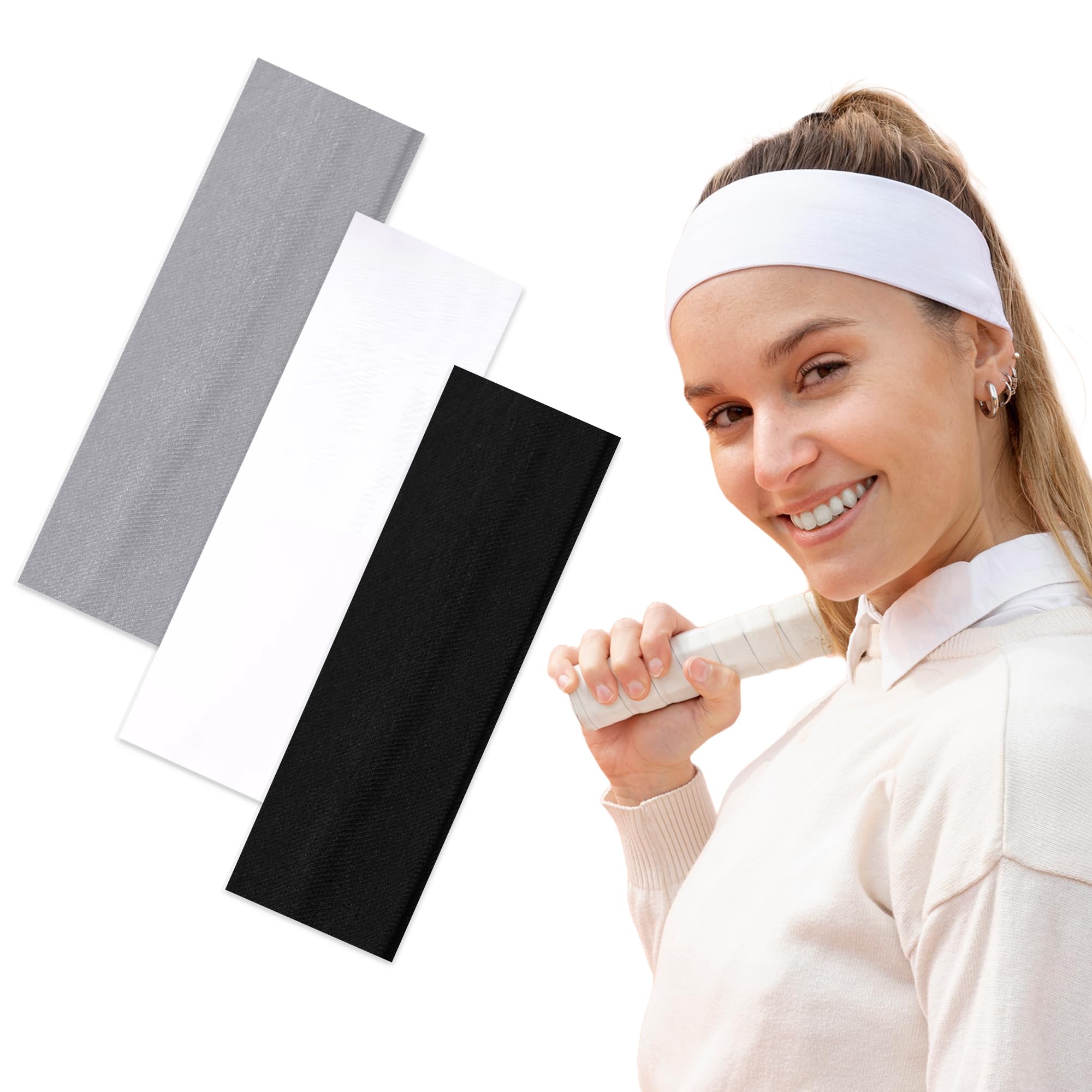 3 Pack Non-Slip Headbands for Women - Soft Stretchable Sports Hairbands for Workout, Yoga, Running & Fitness - Stay Secure During Exercise & Daily Activities