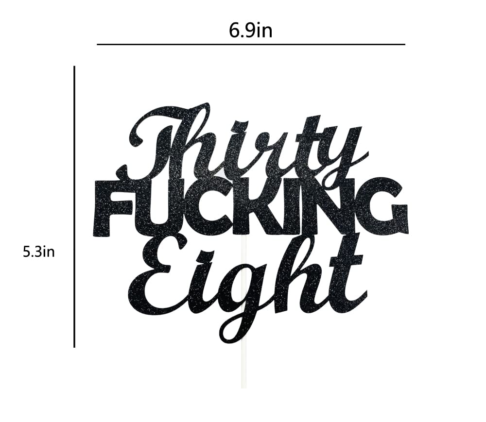 Happy 38th Birthday Cake Topper - Black Glitter 'Thirty Eight' Cake Decorations for Women & Men - Perfect for Anniversary, Retirement & Milestone Celebrations