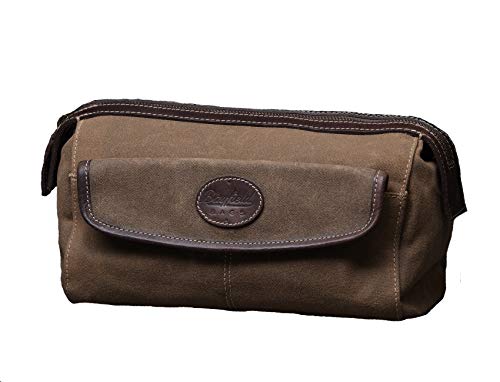 Vintage Waxed Canvas Leather Toiletry Bag for Men - Large Travel Dopp Kit (11x6x6) - Shaving & Grooming Organizer - Perfect for Business Trips, Camping & Weekend Getaways - Bayfield Bags™