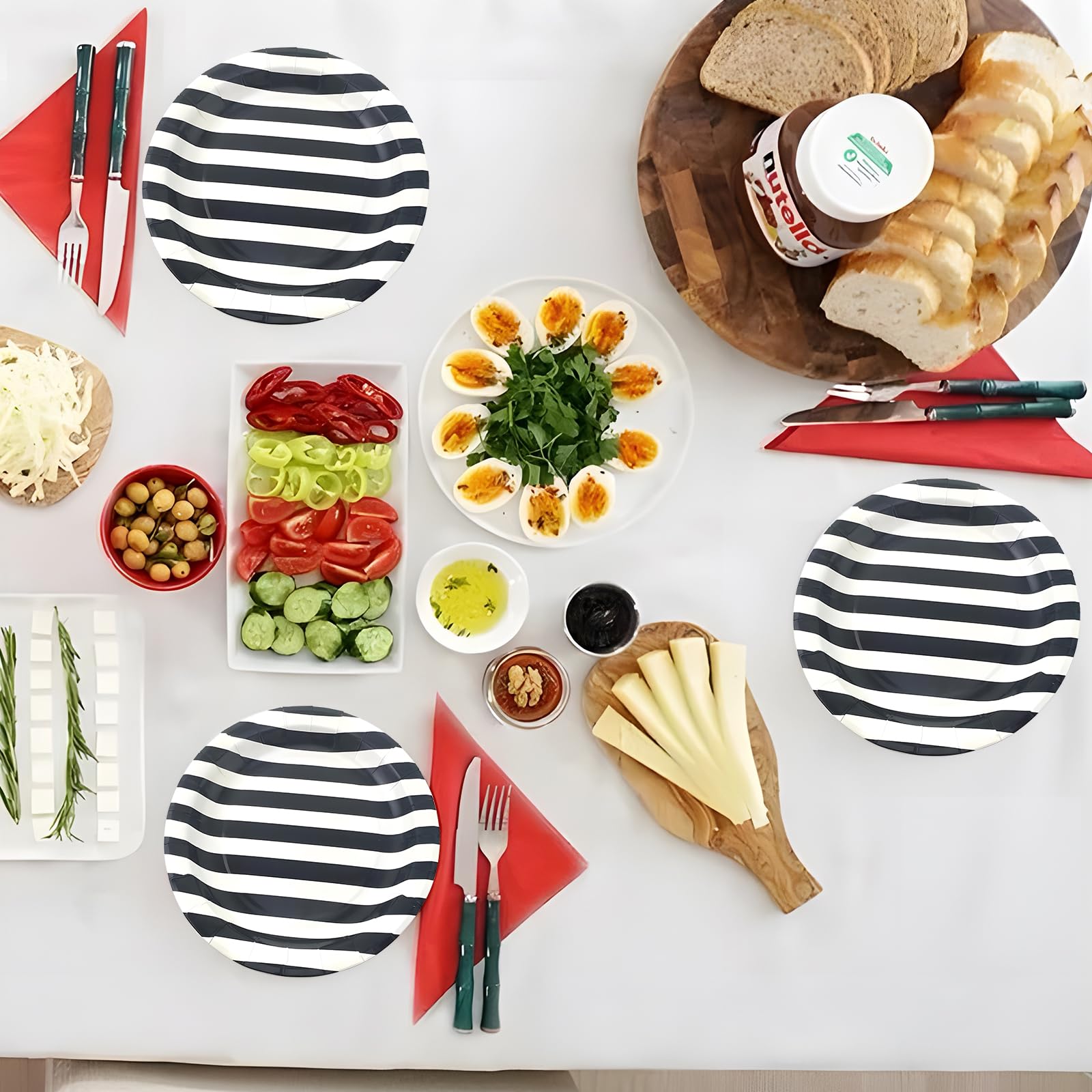 Black Striped Paper Plates 72pcs - 9 Inch Round Disposable Party Plates for Desserts, Cakes, Fruits - Perfect for Birthday Parties, Baby Showers & Picnics