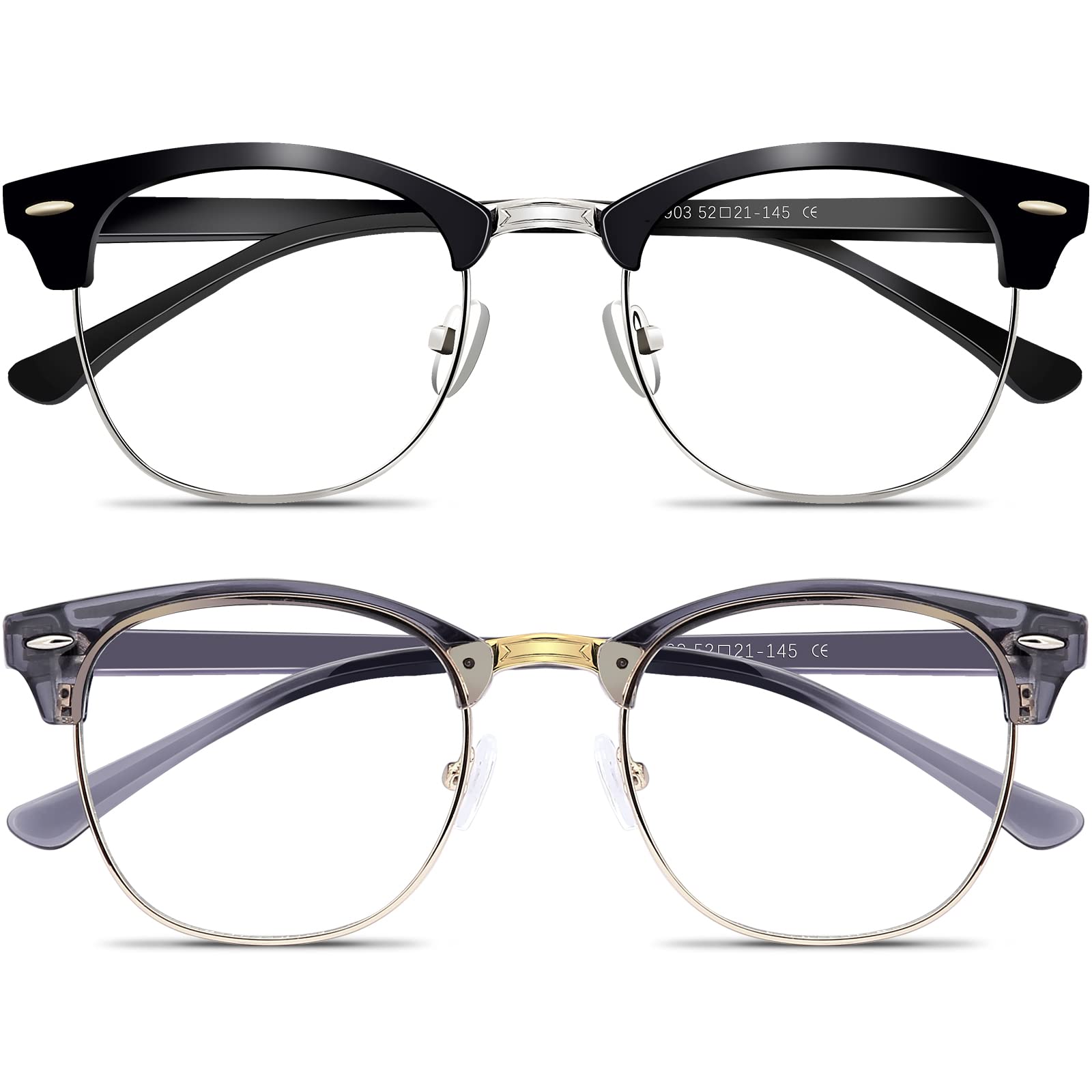 BOSSWIN Blue Light Blocking Glasses - Fashion Round Half Frame Computer Gaming Glasses for Men & Women - Reduce Eye Strain for Work, Reading & TV Use