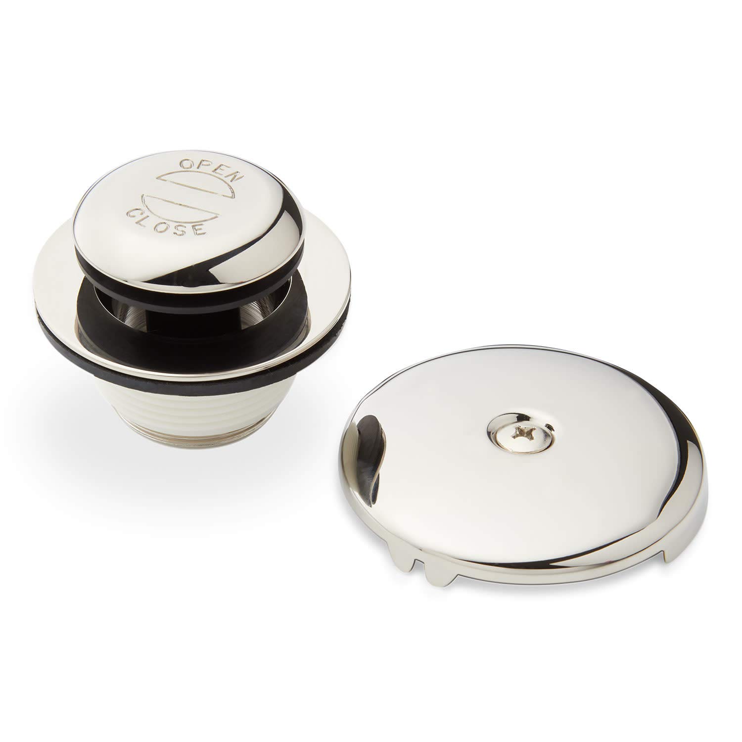 Signature Hardware 446710 Pop-Up Drain with Overflow Cover for Alcove Tub - Polished Nickel Finish | Bathroom Drain Stopper for Bathtubs | Perfect for Home Renovation & Spa-Style Bathing Experience