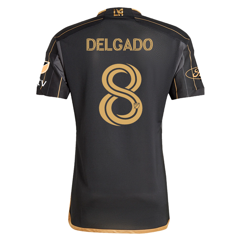 Adidas Mark Delgado LAFC Home 2025 Soccer Jersey with MLS, Apple TV & Ford Patches - Black & Gold - Official MLS Fan Gear for Game Day & Sports Enthusiasts