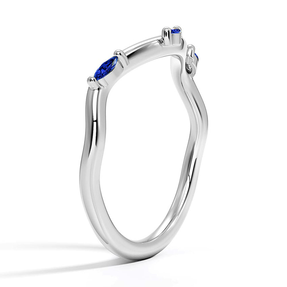 Willow Curved Lab Grown Sapphire Ring - Elegant Blue Gemstone Jewelry for Women, Perfect for Engagement, Wedding, Anniversary & Special Occasions