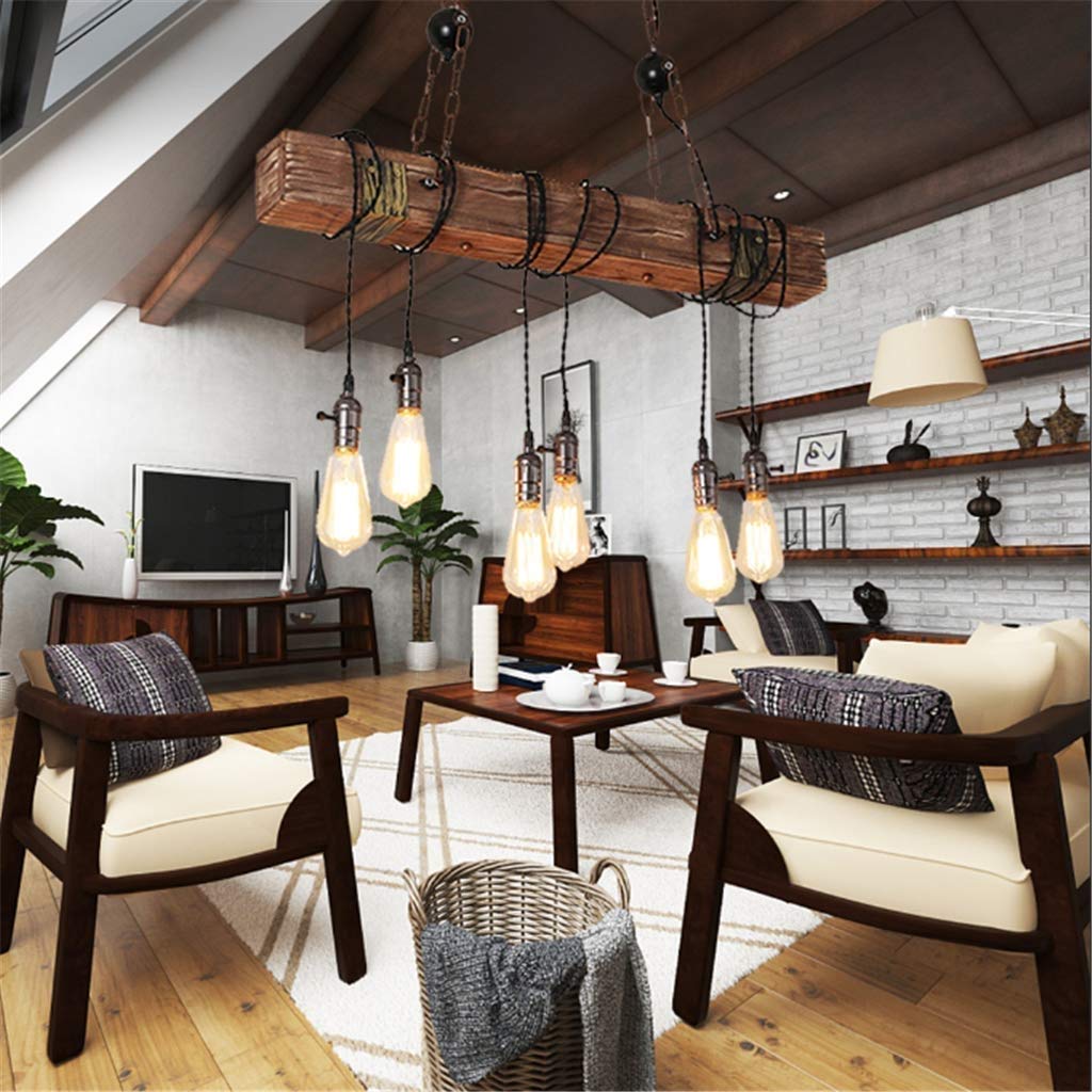 Rustic Farmhouse Chandelier - 6 Light Industrial Hanging Pendant with Adjustable Height & Switch - Perfect for Dining Room, Kitchen Island, and Entryway Lighting