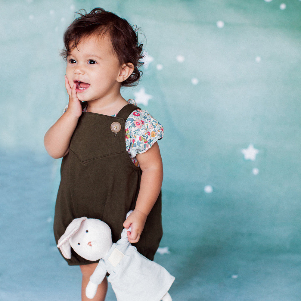 Kids Forest Green Picnic Overalls - Durable & Comfortable Playwear for Outdoor Adventures, Hiking, and Family Picnics