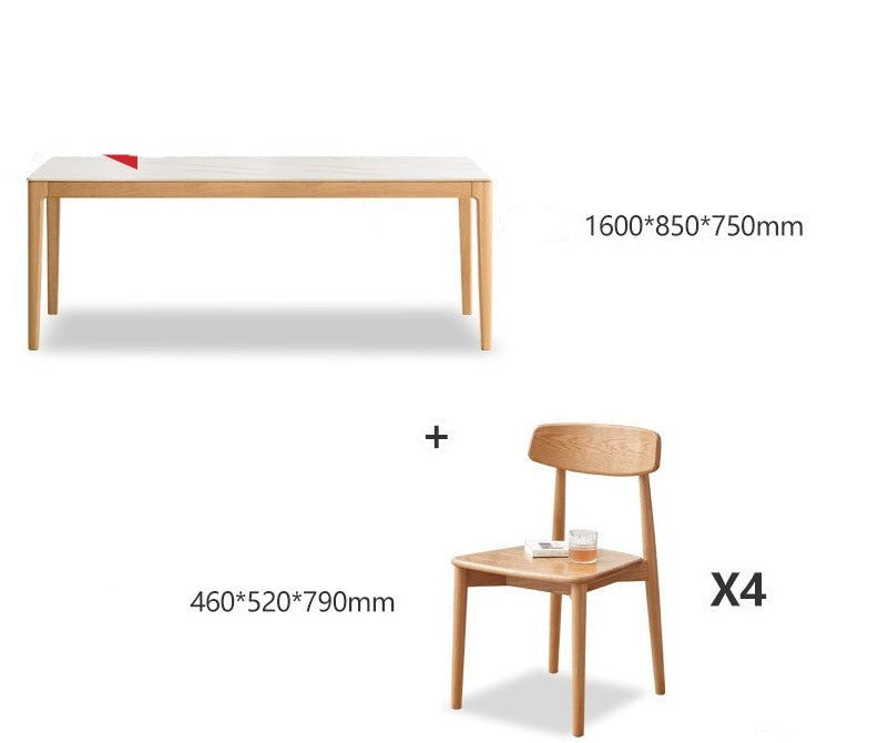 Solid Oak & Ash Wood Dining Table with Natural Rock Slab Surface - Rustic Farmhouse Style for Dining Room & Kitchen Decor