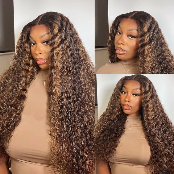 30 Inch Deep Wave Lace Front Wig 100% Human Hair with Baby Hair - 13x4 HD Transparent Lace Frontal - Pre Plucked Glueless Wet & Wavy Human Hair Wigs - Natural Look for Daily Wear, Cosplay & Special Occasions