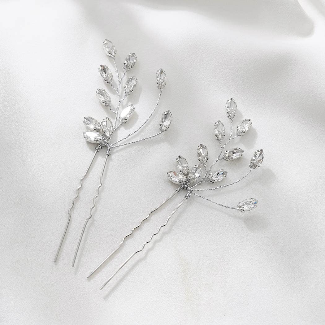 Easedaily Silver Rhinestone Crystal Bridal Hair Pins - Wedding Hair Accessories for Women & Girls (Pack of 2) - Perfect for Bridal Shower, Prom & Formal Events