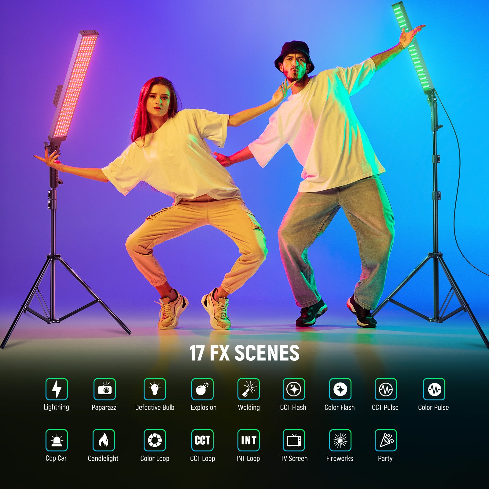 NEEWER BH20C 21W RGB LED Video Light Stick Kit - Professional Photography Lighting for YouTube, TikTok, Live Streaming & Content Creation - Perfect for Vlogging, Studio, and Outdoor Shooting