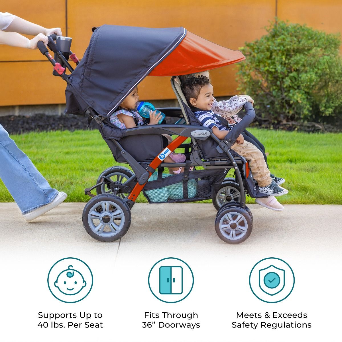 Gaggle Compass Quad 4-Seat Stroller for Toddlers - Lightweight, Durable & Foldable Baby Stroller for Multiple Kids - Perfect for Family Outings, Shopping & Travel