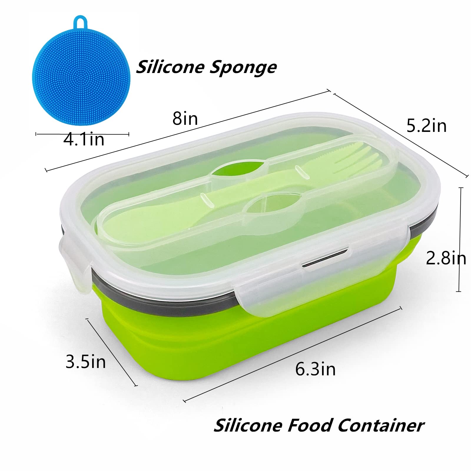 Eco-Friendly Collapsible Silicone Lunch Box - 800ML Leak-Proof Bento Container with Airtight Lid & Fork - Perfect for Office Lunch, School, Picnics, Camping & Meal Prep - Reusable Food Storage Container