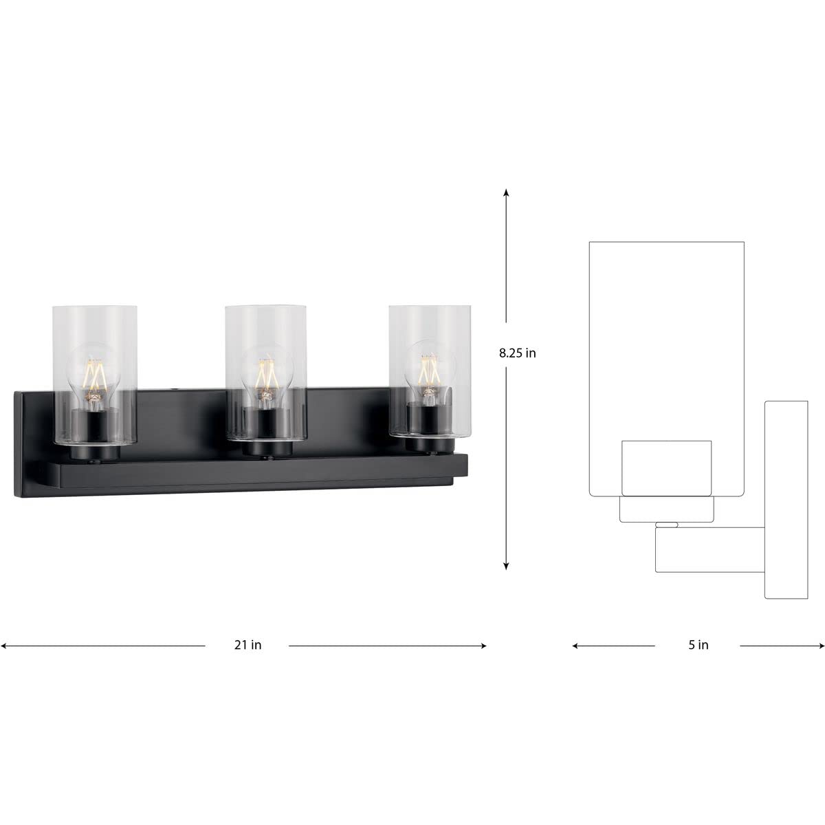 Goodwin Collection 21 Inch 3-Light Matte Black Modern Bathroom Vanity Light with Clear Glass Shades - Perfect for Bathroom Mirror Lighting, Powder Room, and Master Bath Decor