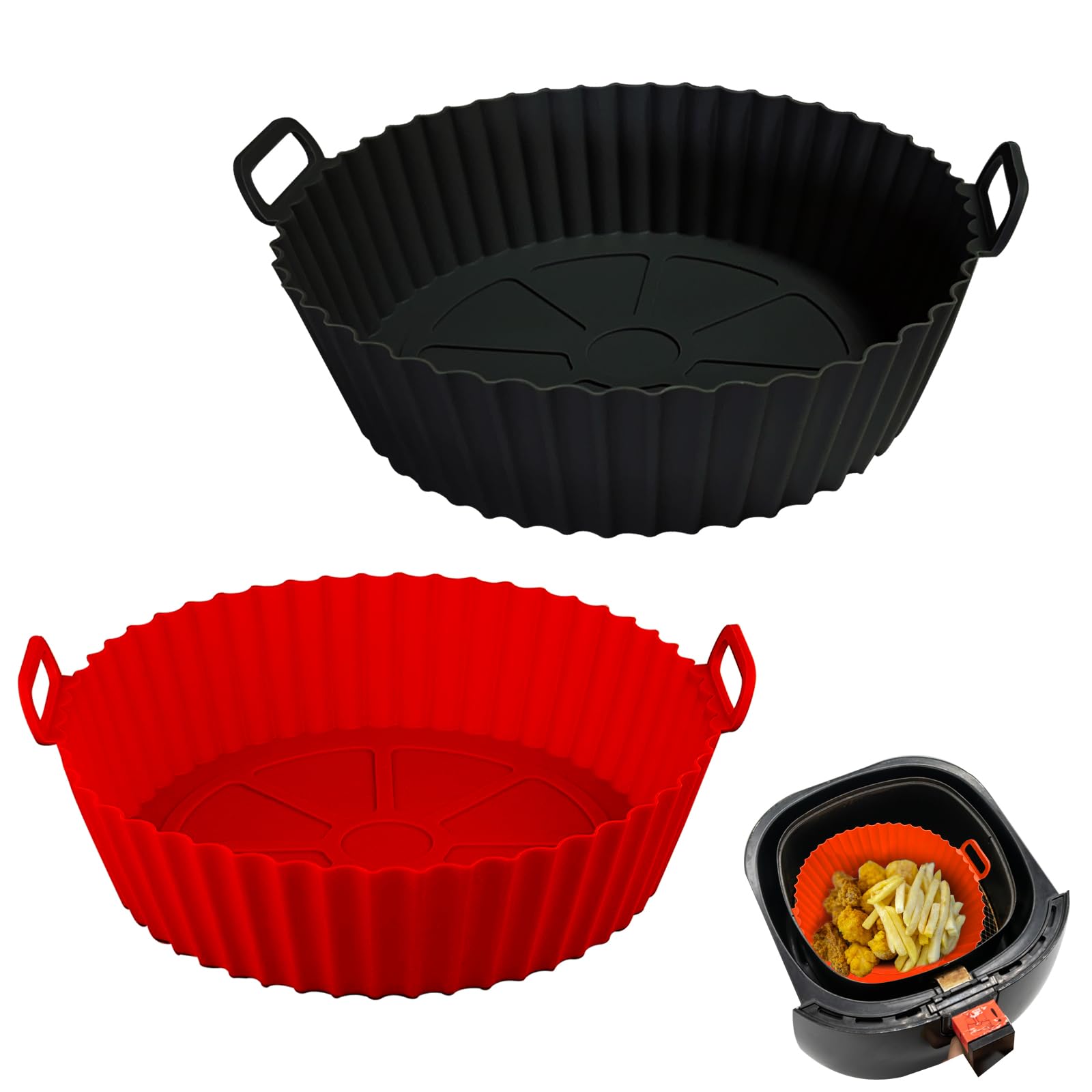 Non-Stick Silicone Air Fryer Basket Liners - Reusable Baking Tray for 3-5 Qt Air Fryers & Ovens (Red & Black) - Perfect for Healthy Cooking, Roasting Veggies & Crispy Snacks