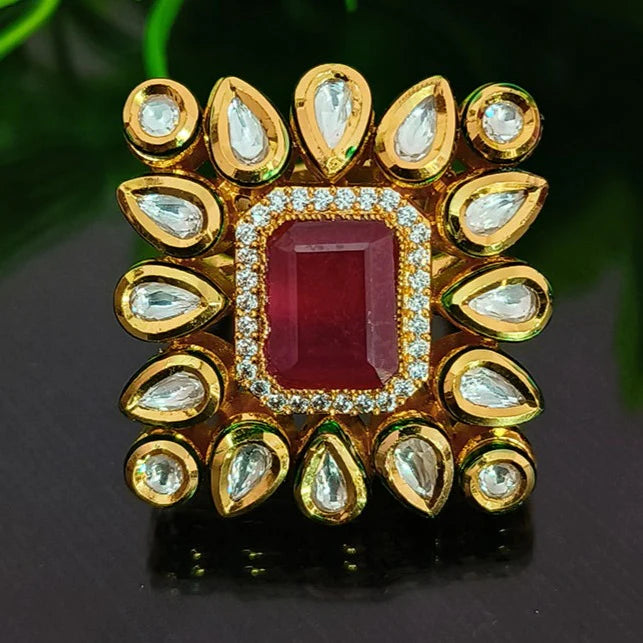 Exquisite Designer Gold Plated Royal Kundan Beaded Ring (Design 137) - Perfect for Weddings, Parties & Special Occasions