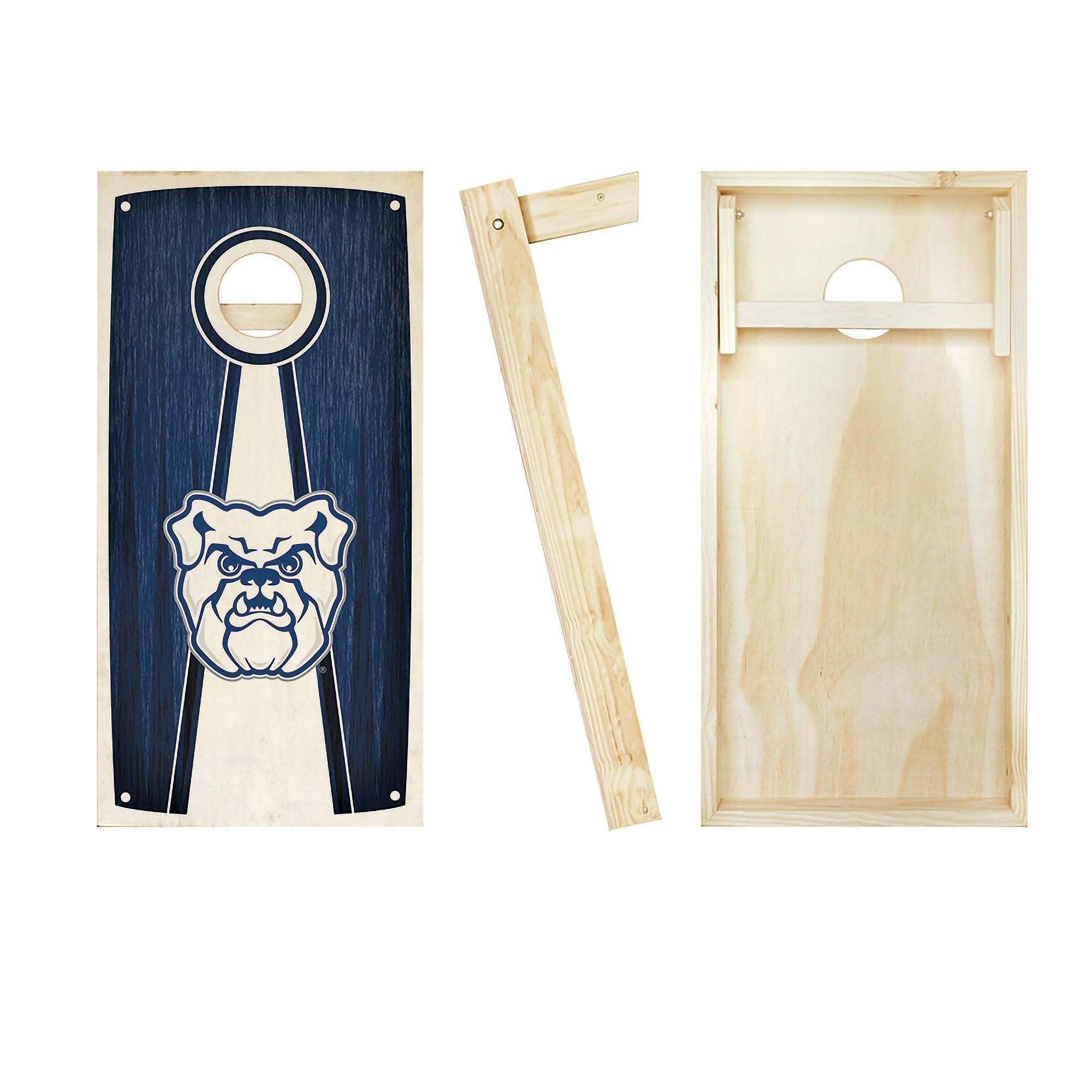 Custom Team Logo Regulation Size Cornhole Board Set - Skip's Garage Butler Themed Pyramid Design for Backyard Games, Tailgating & Outdoor Parties