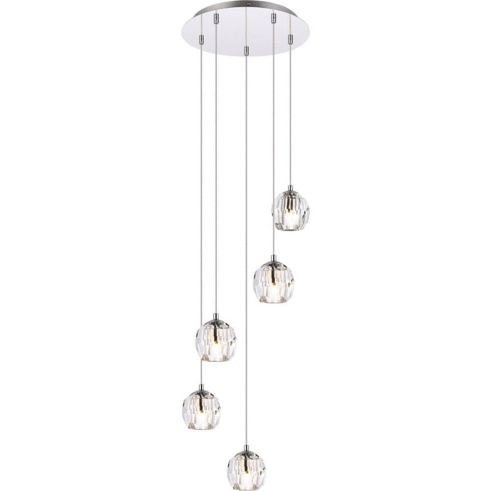 Luxury Adjustable 5-Light Chrome Pendant Lighting Fixture for Living Room, Kitchen, Bedroom & Hallway - Modern Dining Room Chandelier & Entryway Ceiling Light