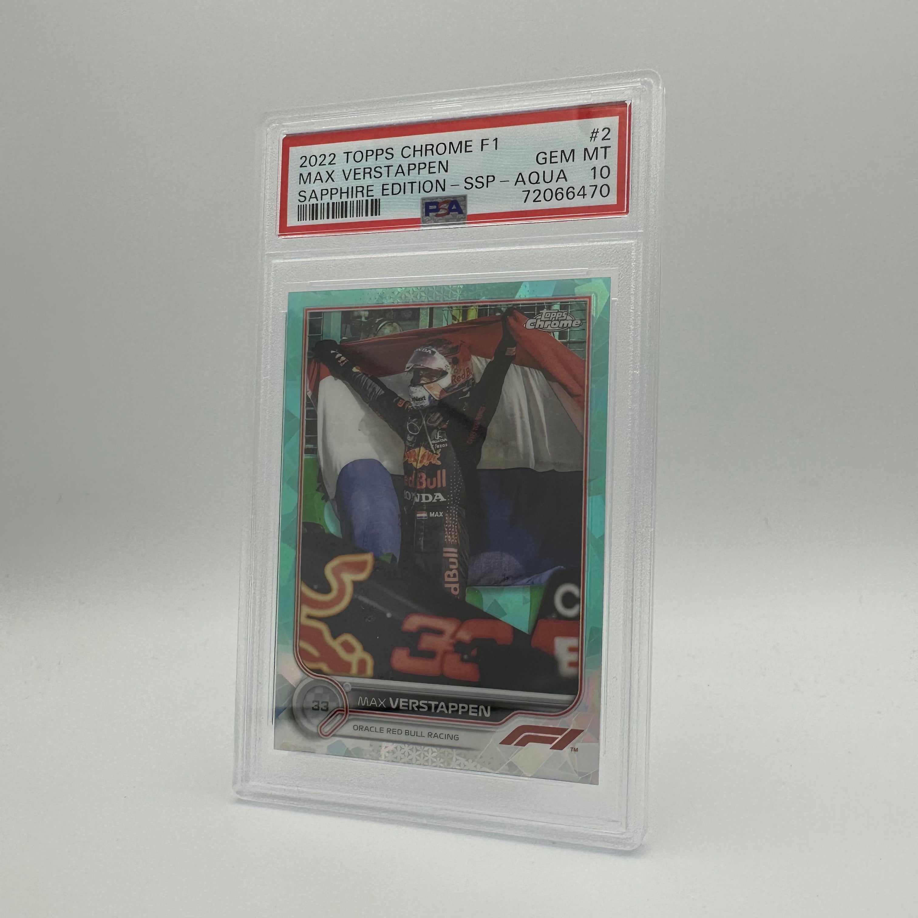 PSA 10 2019 Max Verstappen #2 Sapphire Edition SSP Aqua - Limited Edition 99/99 Racing Card - Perfect for F1 Collectors, Sports Memorabilia & Trading Card Investments