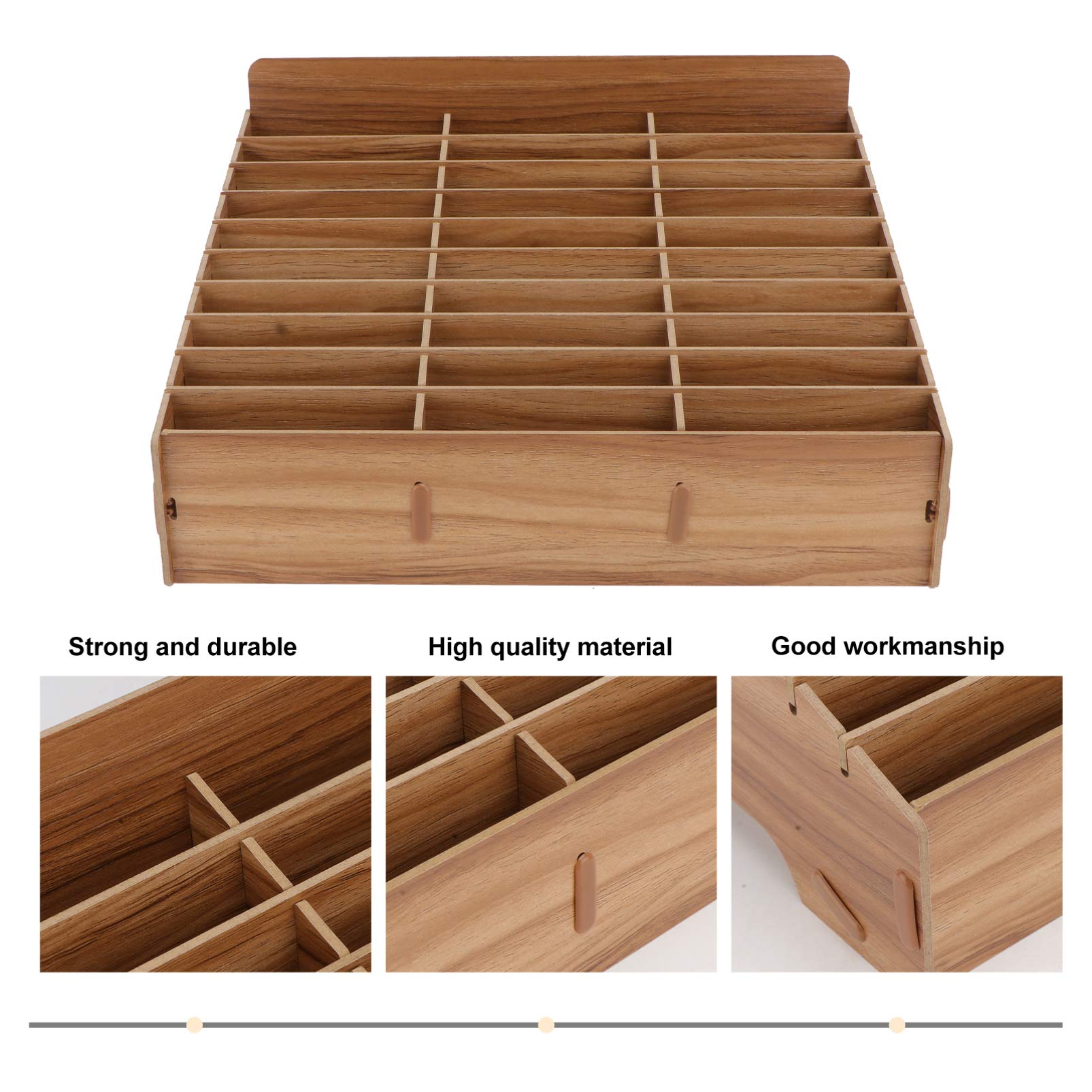 DOITOOL 30 Grids Desktop Cell Phone Holder Organizer - Brown Storage Box for Classroom, Office & Home | Perfect for Organizing Smartphones, Tablets & Office Supplies | Ideal for Teachers, Students & Professionals