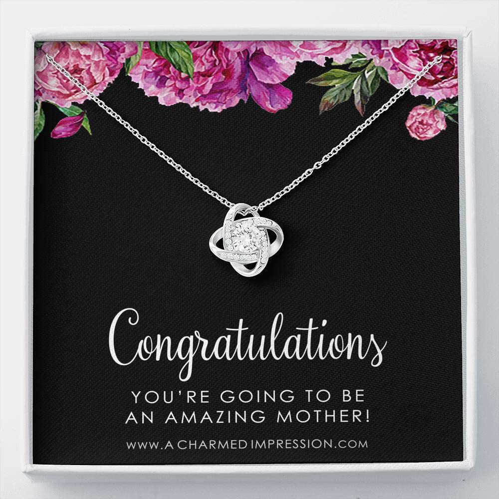 Charmed Impression New Mom Necklace - Best Congratulations Gift for Expecting Mothers, Baby Shower & Adoption - Love Knot Mommy Jewelry for Pregnancy Announcement & Special Occasions | Perfect for Mother's Day, First-Time Moms & Celebrating Motherhood