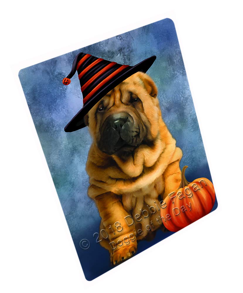 Happy Halloween Shar Pei Dog in Witch Hat with Pumpkin - Large 18x24 Inch Refrigerator & Dishwasher Magnet (RMAG90324) - Perfect for Kitchen Decor, Office Fun, and Spooky Holiday Parties